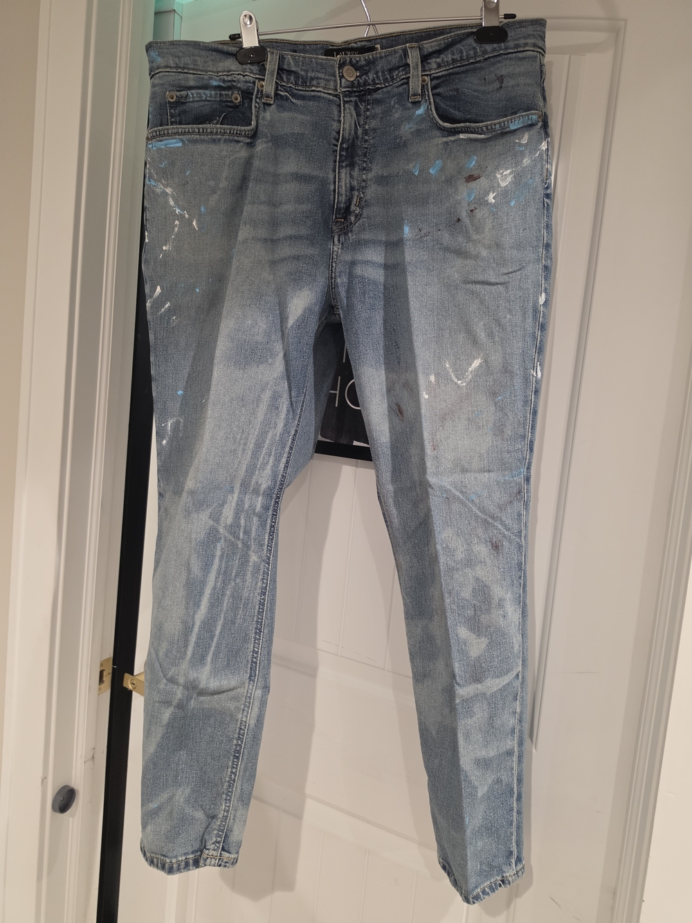Ralph Lauren Light Blue Slim Straight Jeans with Paint-Splatter